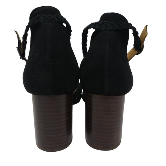 Sundance Catalog Suede Leather Mimi Shoes Block Heel Size EU  Sundance Mimi Black Basket Woven Suede Block Heels Made in Spain Womens 38 US 8